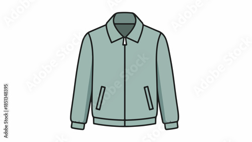 A green jacket with a collar and zipper closure on a white background, depicted in a simple line drawing style.