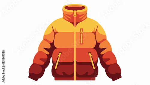 Vector illustration of a vibrant orange and red winter jacket with a zipper and pockets on a white background.