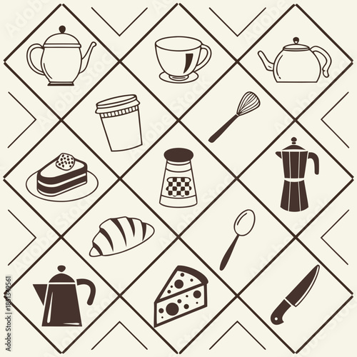 Kitchen Utensils & Food Items Pattern - Culinary Background