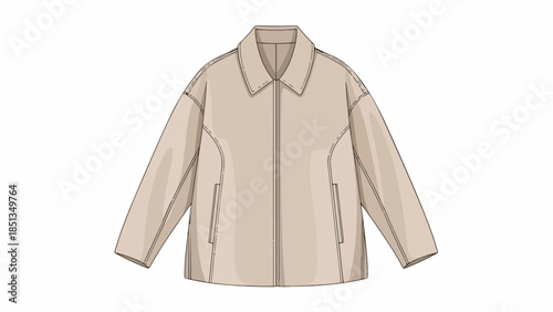 A beige jacket with a collar and zipper closure against a white background.