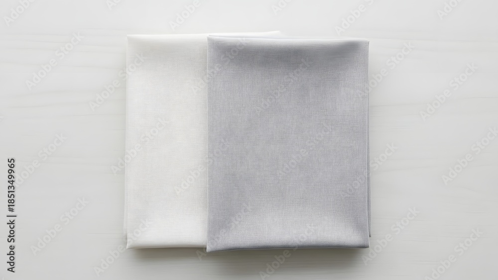Fototapeta premium Clean top view of two folded linen fabrics on a wooden surface — product-like minimalism.