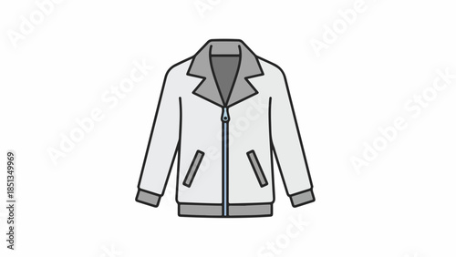 A gray jacket with a zipper and two pockets on a plain white background, depicted in a simple line drawing style.