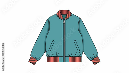 Teal zip-up jacket with red accents on cuffs and collar against a clean white background.