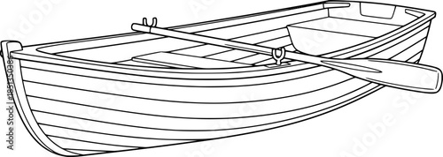 boat with paddle line art, black outline, vector and illustration, coloring book page line art drawing
