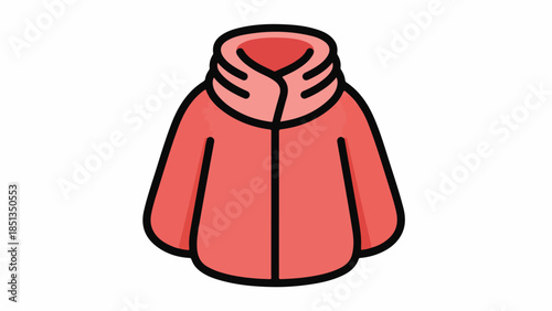 A simple cartoon illustration of a red hooded jacket with a zipper on a white background.