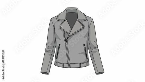 Gray leather jacket illustration with lapels and belt, on a clean white background.
