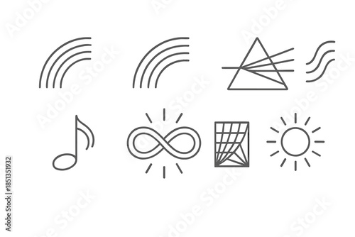 Rainbow Tool Icons. Line style icons of rewritten rainbow tools: refracted arc, stylized color bands, modified prism, layered wave