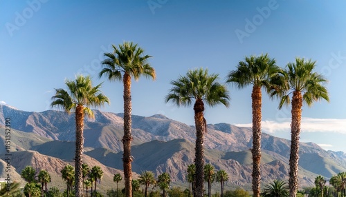 palm trees with mountain range background in la quinta california in the coachella valley