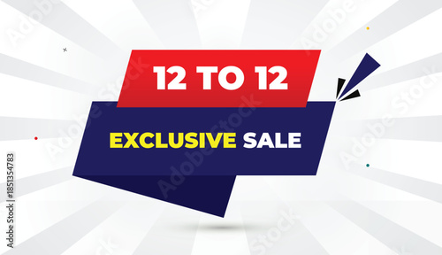 exclusive 12 to 12 sale editable eps format web banner vector art illustration template design red gradient deep blue shapes yellow bold font white gray gradient abstract sun shine business background