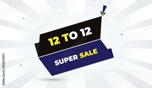 super sale 12 to 12 editable eps format web banner vector art illustration template design deep blue black gray shapes yellow bold font white gray gradient abstract illustration sun shine business bac