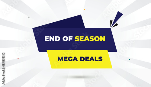 end of season mega deals editable eps format web banner vector art illustration template design deep blue yellow shapes bold font white gray gradient abstract illustration sun shine business backgroun
