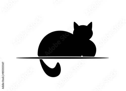 Black silhouette of a cat lying down. Vector illustration