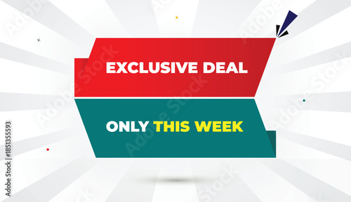 exclusive deal week editable eps format web banner vector art illustration template design light green shapes yellow bold font white gray gradient abstract sun shine business background 4k marketing p