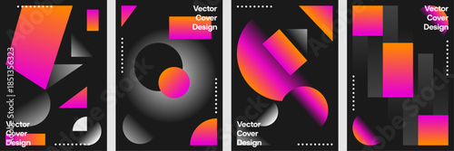 Abstract gradient poster design set showcasing vibrant color blends, smooth transitions, modern compositions, and dynamic visual rhythm created for contemporary graphic design exploration.