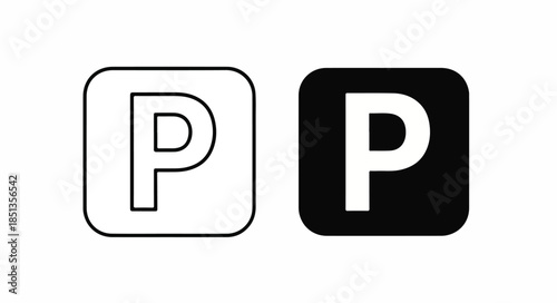 Black and white logo design featuring two square icons with the letter P on a plain white background.
