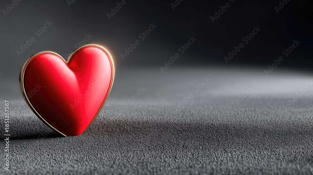 Fototapeta premium Red heart gold edge glowing dramatic light black background love romance symbol passion elegant emotional