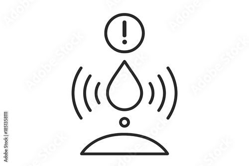 Moisture Alert Icons. Line vector icons of moisture-triggered alert: moisture drop, sensor dot, instant alert ring, wave signal,