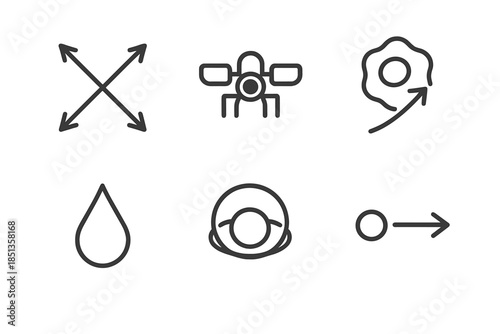 Anti-Systemic Delivery Icons. Line vector icons of anti-systemic-spread delivery: crossed wide-spread hint, localized nano-bot,