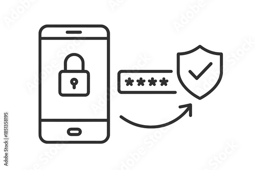 Two-Factor Security Icons. Line vector icons of two-factor authentication: smartphone outline, lock symbol, verification code bar,
