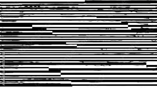 Fragmented Horizontal Black Lines Glitch Effect on Isolated White Background
