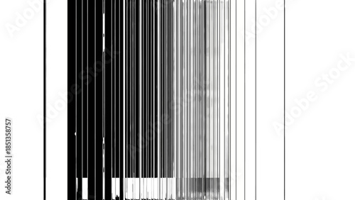 Vertical Black Lines Glitch Effect with Fading Density on Isolated White Background