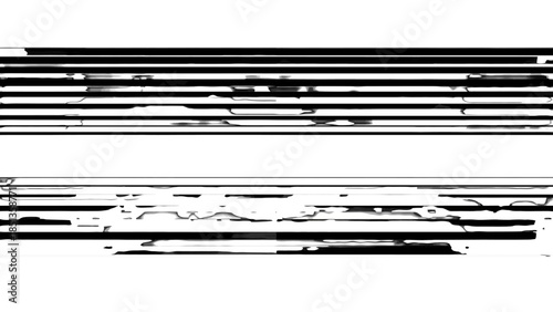 Distorted Horizontal Black Lines with Grunge Texture on Isolated White Background