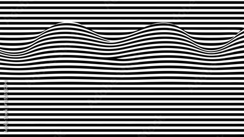 Dynamic black horizontal lines creating a 3D wavy optical illusion pattern on an isolated white background.