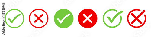 Correct and wrong check mark icons, Green check mark, red cross mark icon design, Vector illustration