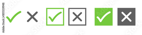 Correct and wrong check mark icons, checklist symbols Vector illustration