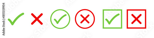 Correct and wrong check mark icons, Green check mark, red cross mark icon design, Vector illustration