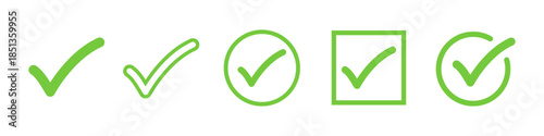 Green check mark icons, correct or approved checkmark icon isolated vector illustration