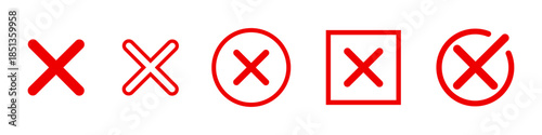 Red cross mark icon set, checklist tick symbol illustration