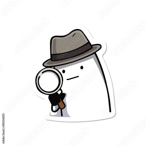 Stick Figure Detective Reaction Sticker with Magnifying Glass