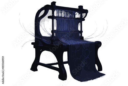 Mystical Twilight Loom. a mystical loom weaving intricate shadow patterns with glowing threads of twilight, indigo and silver