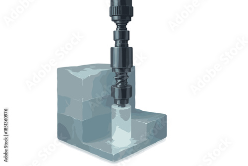 Glowing Ice Core Extraction. a precise ice core drill extracting a glowing cylindrical sample from translucent glacier layers,