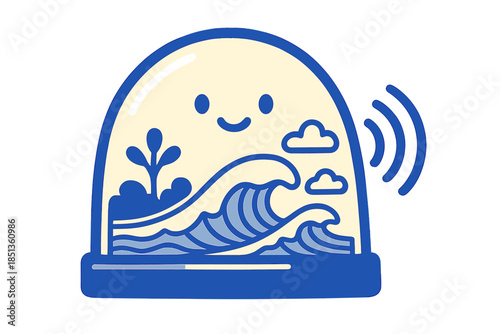 Sound-Preservation Eco Dome. a friendly sound-preservation dome protecting delicate ecosystem waves, cobalt and ivory palette, No