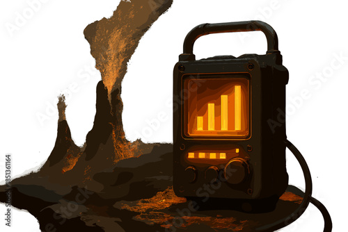 Glowing Hydrothermal Vent Analyzer. a hydrothermal vent analyzer glowing with heat readings near plumes of shimmering water, slate