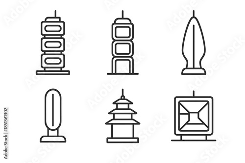 Futuristic Transport Icons. Icons for: futuristic modular transport towers, dynamic partitioned carrier columns, advanced enclosed