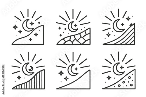 Celestial Slope Icons. Icons for: celestial decorative slope icons, divine inclined inspiration motifs, ethereal angled mosaic