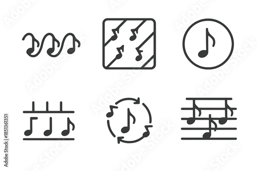 Silent Rhythm Icons. Line vector icons of acoustic absence rhythms: repeating rest loops, patterned silence motifs, pulsing hollow