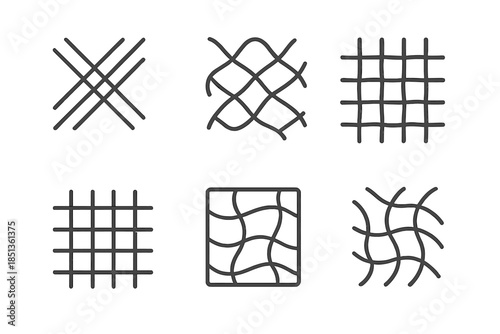 Lattice Exploration Icons. Line vector icons of lattice exploration cloths: crisscrossed discovery threads, interconnected path
