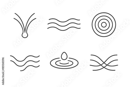Convergent Liquid Harmony. Line vector icons of convergent liquid harmony: balanced water curves, uniting stream lines,