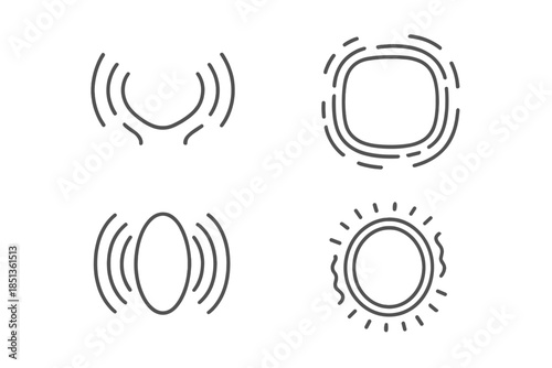Warm Edge Icons. Line style icons of a warm edge that repeats softly: gentle curve radiating heat lines, border glowing with