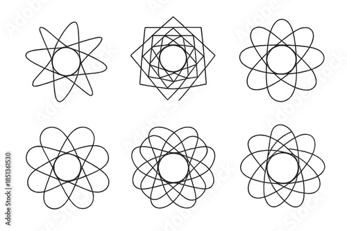 Intricate Geometric Network. Line style icons of a dynamic center bound in intricate patterns: kinetic hub surrounded by geometric
