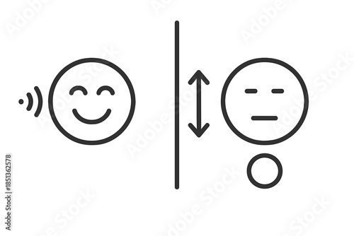 Emotional Outcome Icons. Line vector icons of emotional outcome comparison: split layout, bright face icon, steady face icon, test