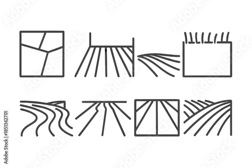 Line Style Field Icons. Line style icons of vast field standards: field segments, dividing lines, open area, rhythmic grass,