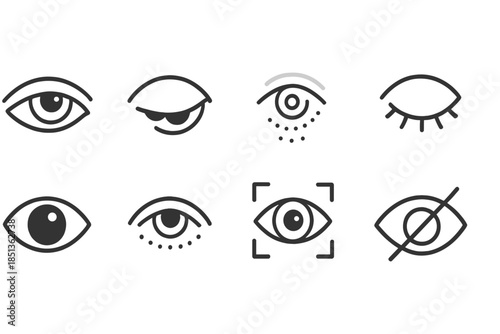 Ephemeral Eye Icons. Line style icons of ephemeral eye preservation: sinking glance, swift lid, fading memory, closed sight,