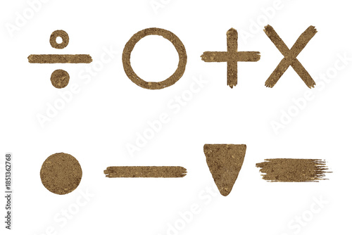 Prehistoric Math Icons. Line style icons of prehistoric math symbols: division mark, painted circle, pigment cross, earth-tone