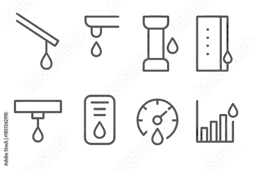 Building Element Icons. Line style icons of building element markings: roof drainage mark, gutter line symbol, column condensation