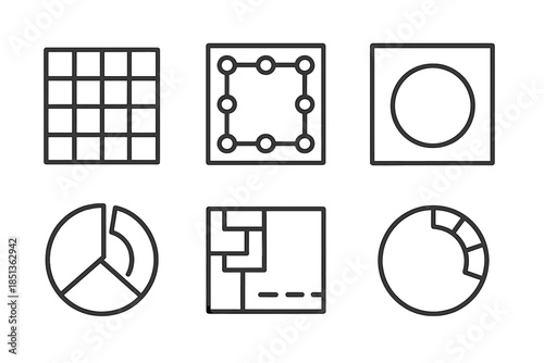 Structural Absence Icons. Line style icons of structural absence patterns: hollow grid plate, missing node diagram, void pattern
